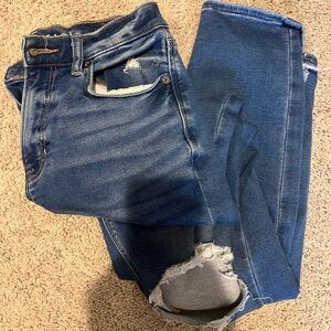 American Eagle Outfitters Deep Blue Distressed Skinny Jeans